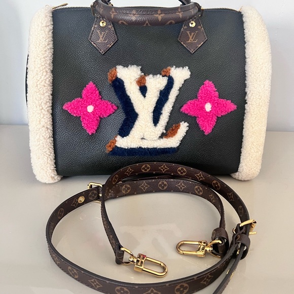 Speedy Bandouliere Bag Leather and Monogram Teddy Shearling 30 - Picture 5 of 12